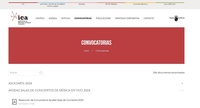 Sección de la web del Instituto de Industrias Culturales y de las Artes de la Región de Murcia referida a convocatorias.