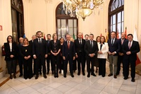 Los consejeros de Presidencia de los gobiernos regionales, junto con el ministro de Política Territorial y Memoria Democrática, antes de iniciar ...