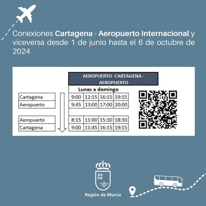 Imagen del artículo El servicio de autobuses desde el Aeropuerto Internacional a Murcia y Cartagena tendrá nuevo horario a partir del 1 de junio
