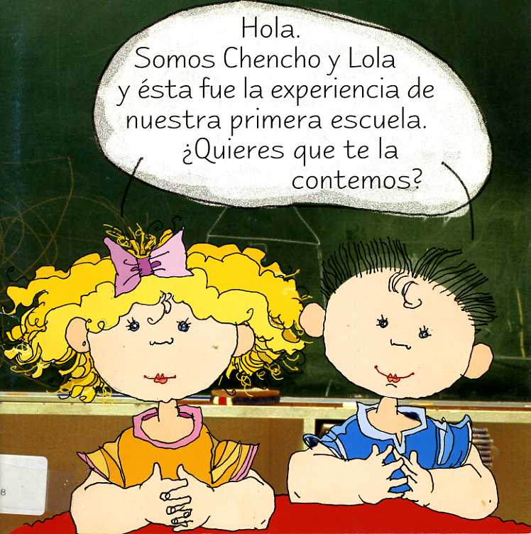 Portada de "Hola. Somos Chencho y Lola y ésta fue la experiencia de nuestra primera escuela. ¿Quieres que te la contemos?"